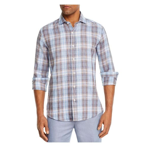 DYLAN GRAY Mens Light Blue Plaid Long Sleeve Button Down Casual Shirt S